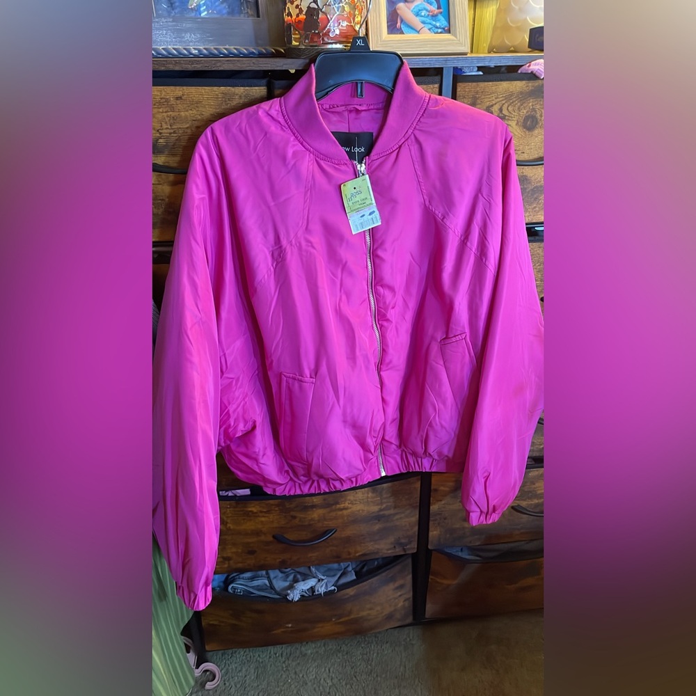 Bright Hot Pink Zip-Front Bomber Jacket
